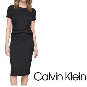NWOT Calvin Klein Straight Textured Knit Skirt Pull On Midi Black Size Medium